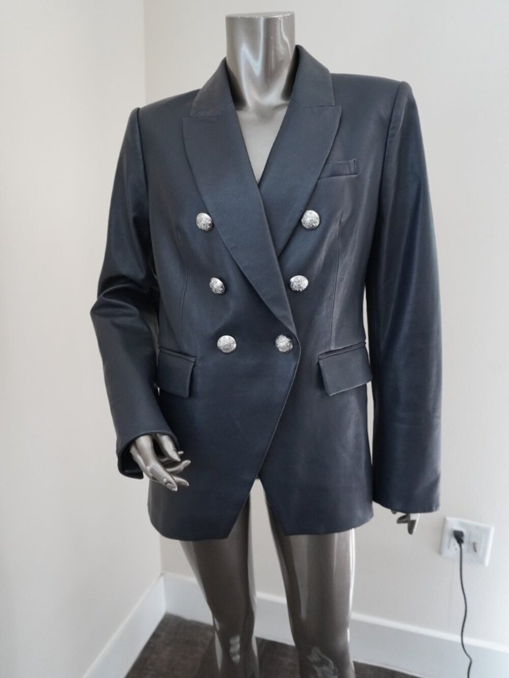 Veronica Beard Leather Miller Dickey Blazer Navy Silver Buttons Jacket Size 10 - Picture 8 of 10